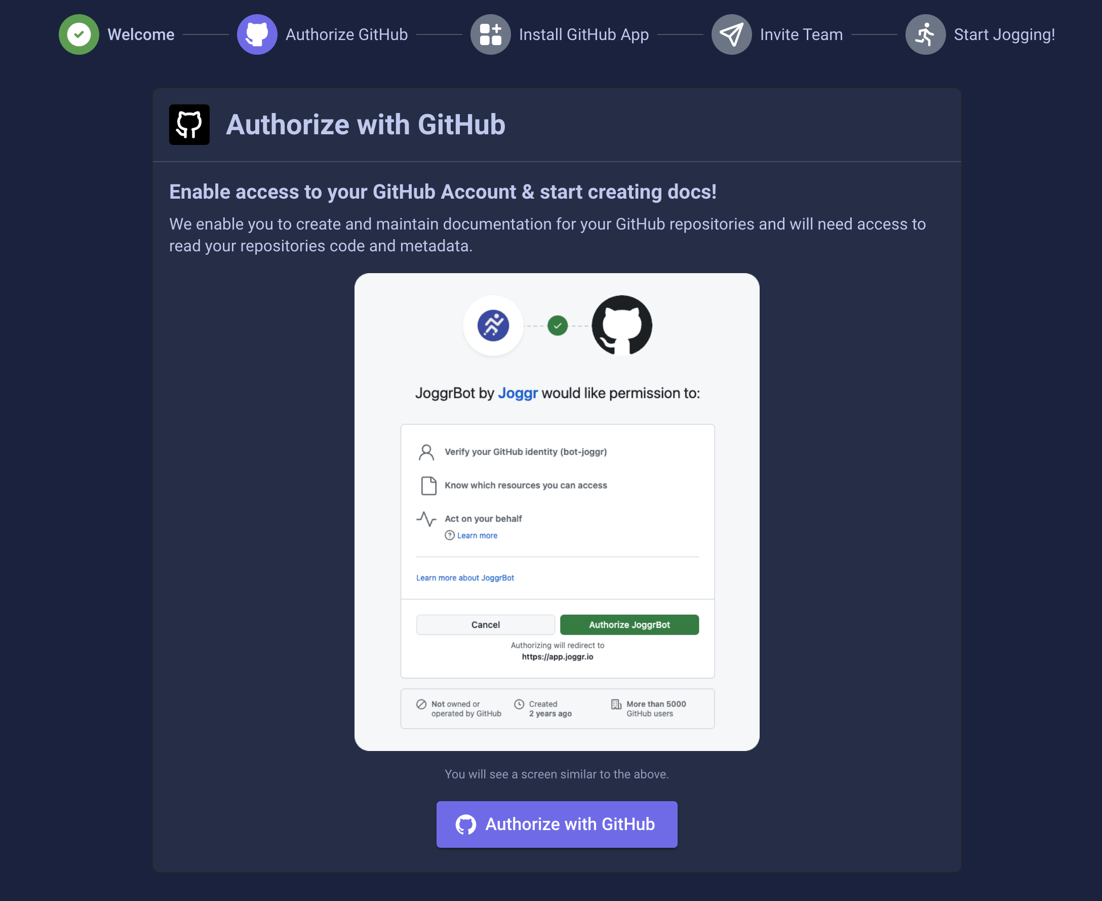 Authorize with GitHub Screenshot