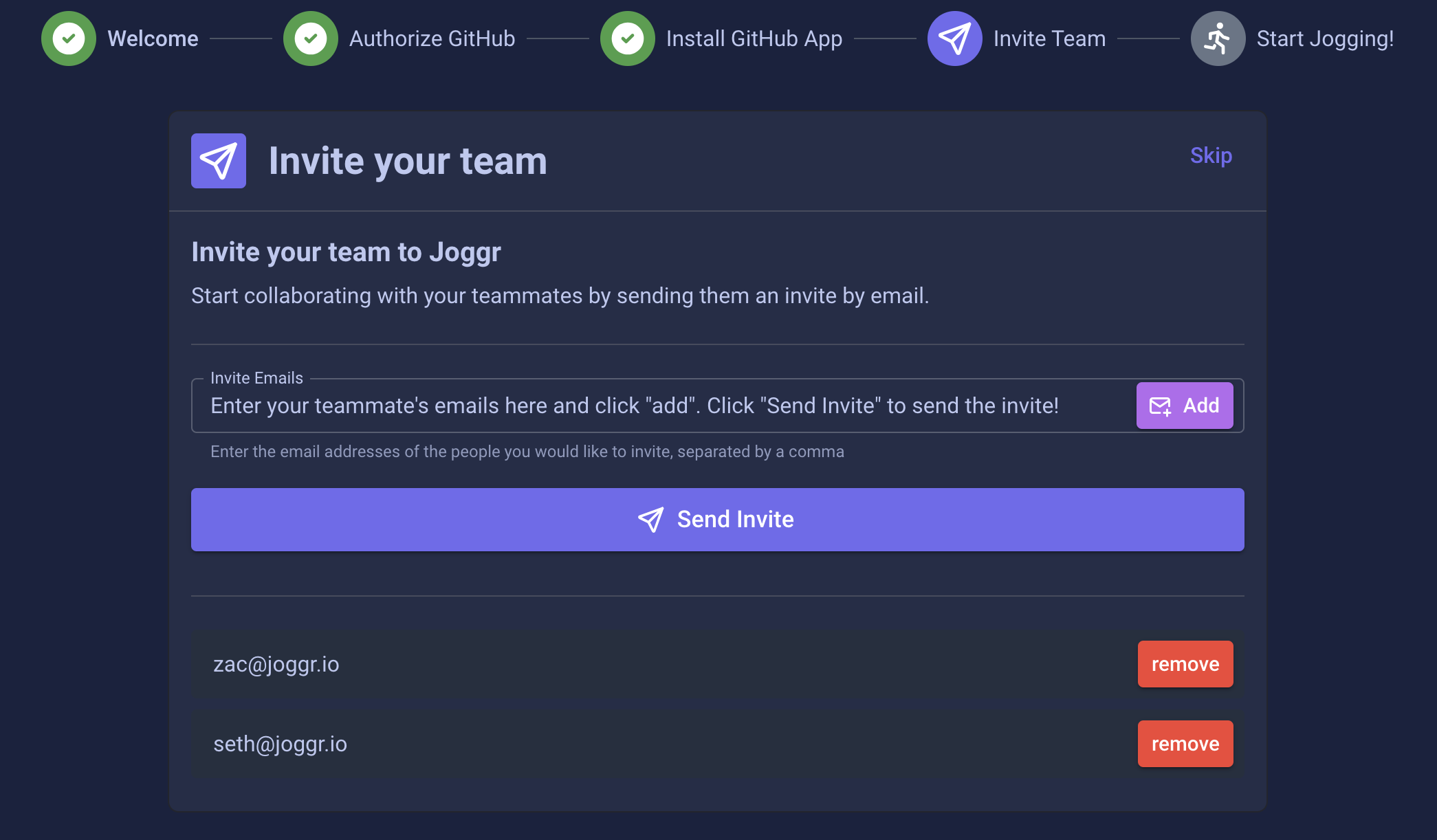 Invite Teammates Screenshot